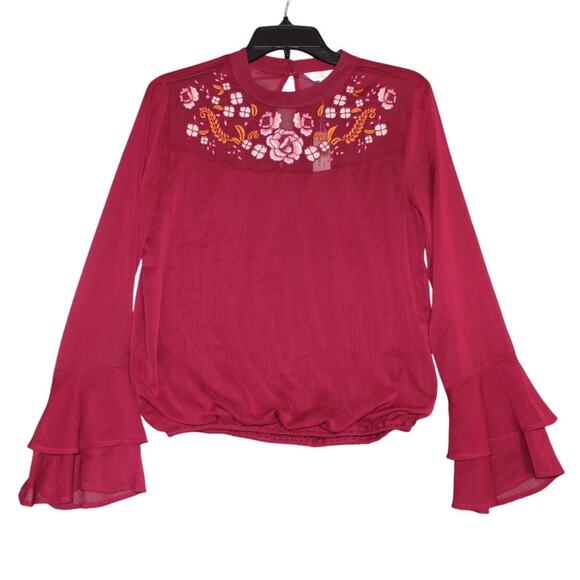 Charming Charlie Cottage Core Floral Embroidered LS Flowy‎ top Boho Chic Small - Picture 1 of 9